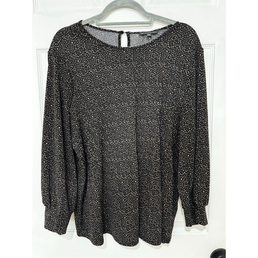 Adrianna Papell Women's Top Blouse Stretch Black and Brown XL 3/4 sleeve